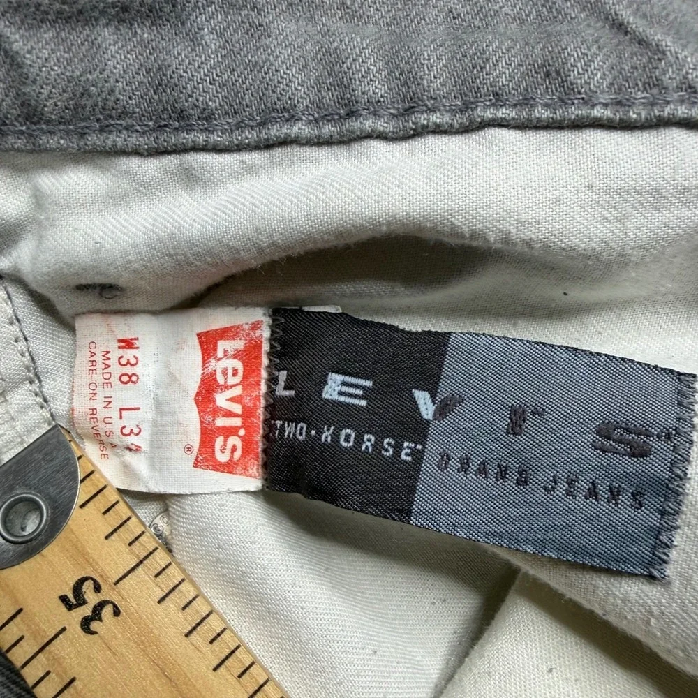 Vintage Levis 505 Orange Tab Jeans Mens 38x34 Sage Green USA Straight Leg Stain